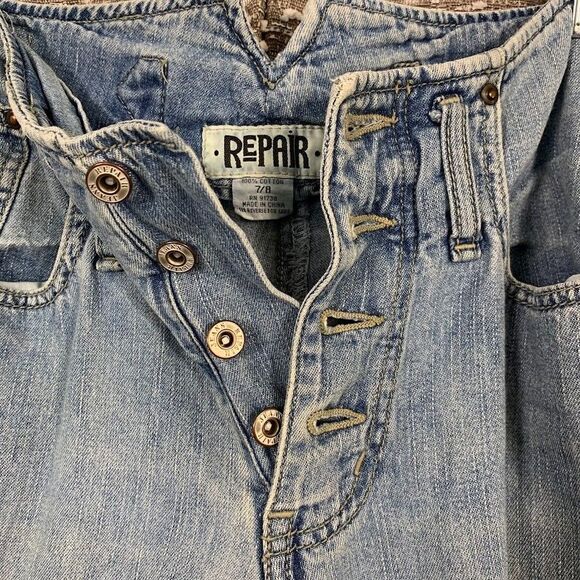 Vintage Y2K‎ Repair Branded Distressed Denim Jeans 5 Button Fly Women's 7/8 - Picture 10 of 14
